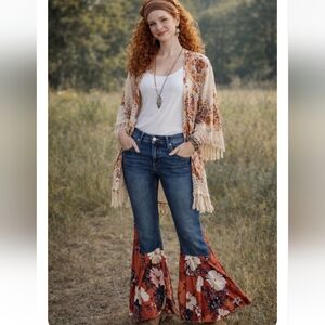 Versona Boho Flare Jeans | Size 27 | Floral Bell Bottom | Stretch Denim